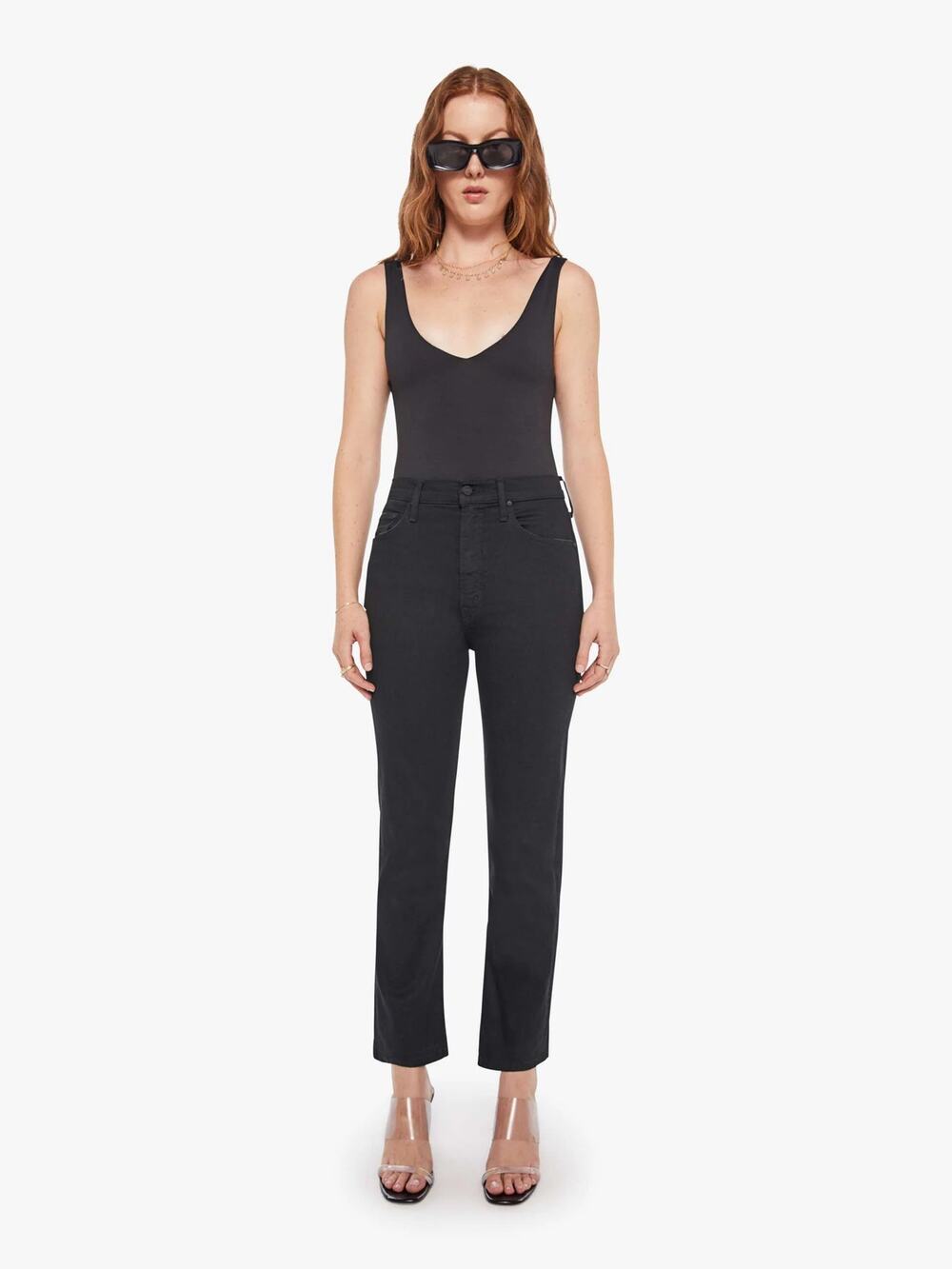 Mother High Waist Rider Ankle Kick Flare Jeans in Not Guilty Black Wash Size 26